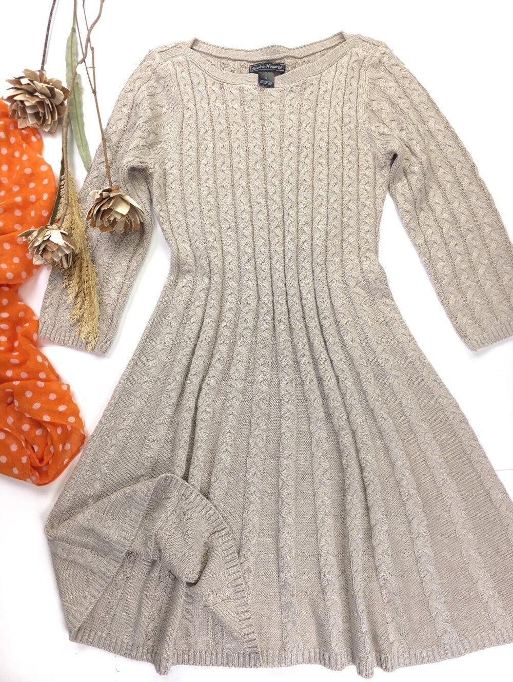 Jessica Howard Cream Cable Knit A-Line Dress S